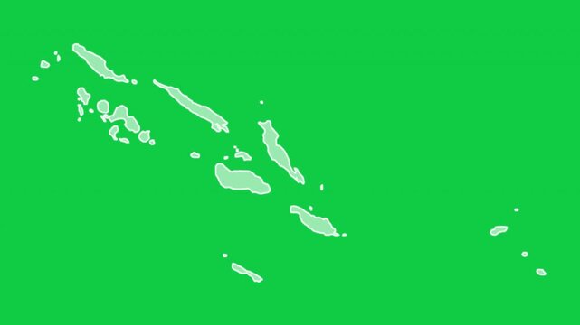 Solomon Islands map glow trace outline animation green background