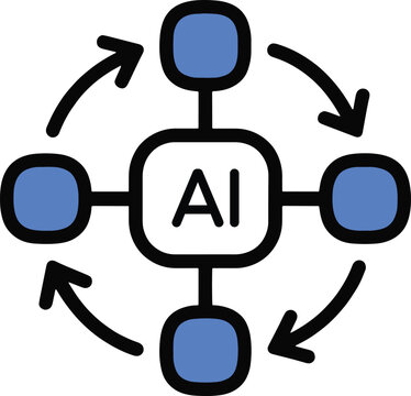 AI Agent minimal icon illustrates intelligent system workflow showing interconnected nodes in continuous loop signifying automation, synchronization, adaptive processing