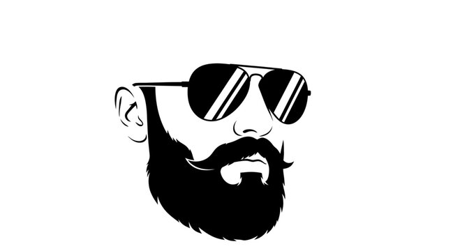 Stylish Man Portrait, Bearded Hipster with Sunglasses, Minimalist Vector Art
