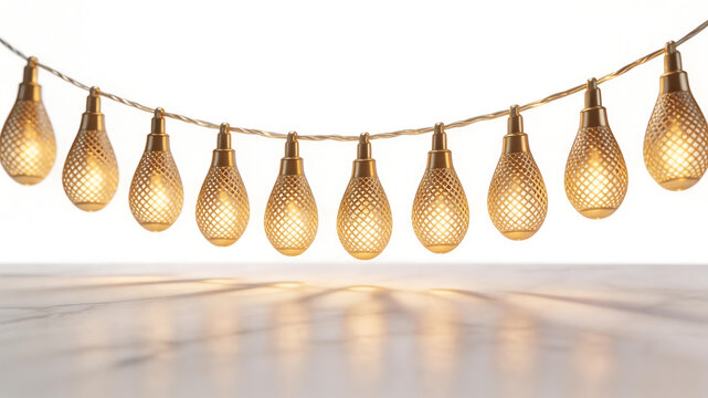 Golden string lights on a marble surface perfect for eye-catching banners and modern web design