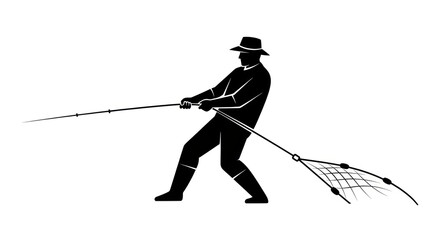 Fototapeta premium Man holding fishing net rod.