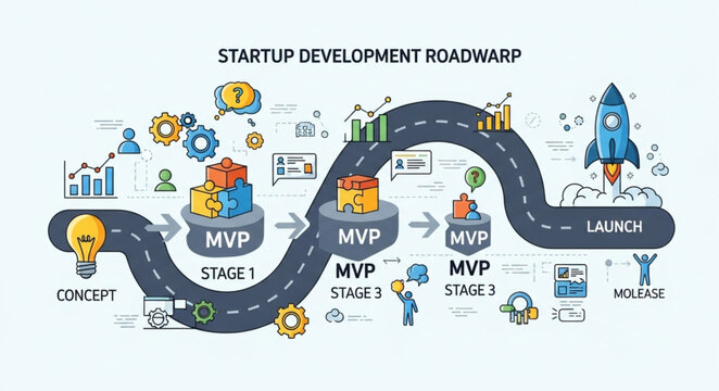 Startup Development Road Map Concept.