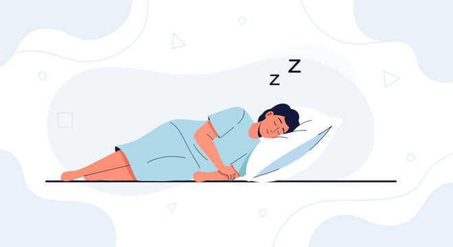 Person sleeping soundly on pillow, zzzs, rest and relaxation concept