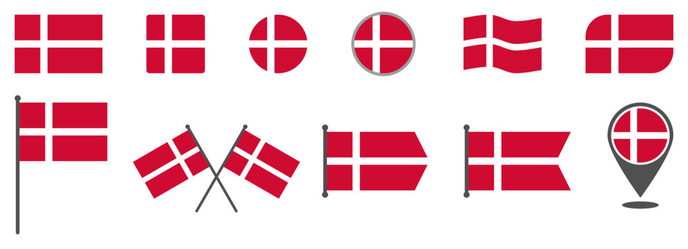 Vector set of denmark flag for independence day design.