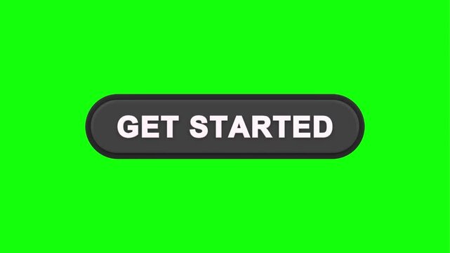 Get started button animation with 3d effect on green screen background for web interface.