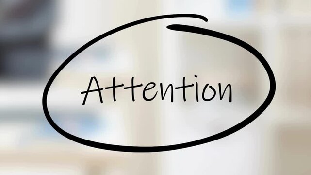 animation word attention on glass board