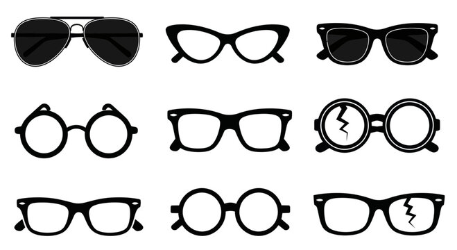Collection of diverse eyeglasses silhouettes on a white background