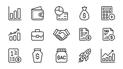 Fototapeta premium Business and Finance Line Icon Set Banking, Analytics, and Corporate Symbols