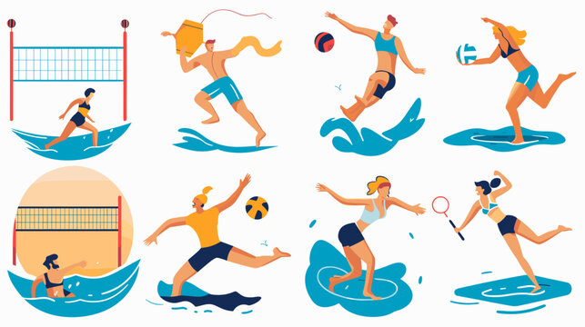 Beach Volleyball And Badminton Players Enjoying Summer Sports And Recreation Outdoors Under
