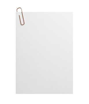 Structuring official business correspondence or minimalist resume layout presentation with a clean white blank stationery letterhead paper sheet secured by a metallic copper paperclip mockup