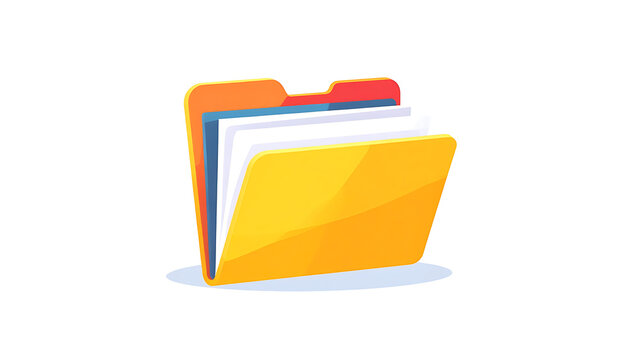 Colorful open document folder icon with assorted paper sheets inside, isolated on a white background, representing organization and data storage