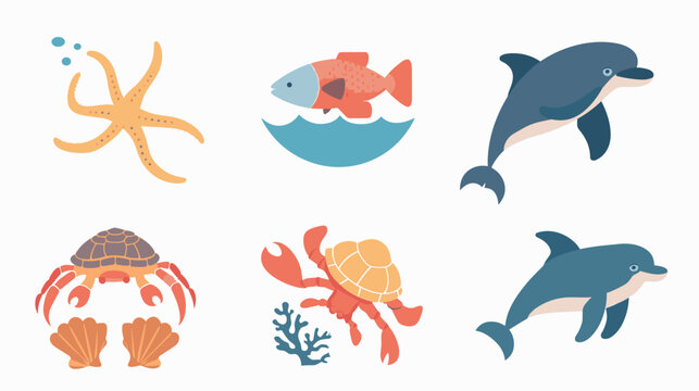 Pixel Art Marine Life Collection Starfish Fish Dolphin Crab Seashells Coral Reef