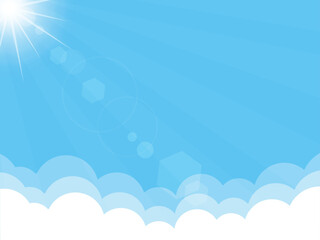 Fototapeta premium Blue Sky Background with Clouds and Sunlight Summer Nature Banner Illustration