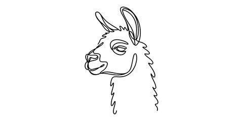 Fototapeta premium One line drawing of a llama head, simple black and white art Vector, illustration