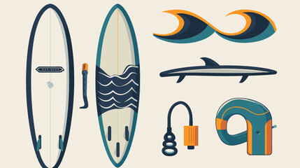 Pixel Art Surfing Gear And Ocean Waves With Dolphin Illustration © AI PIC