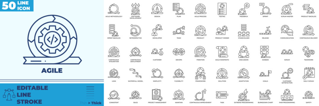 Agile Line Editable Icons set