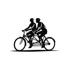 Fototapeta premium Couple riding a tandem bicycle silhouette. Teamwork and outdoor cycling concept. Love and relationship vector illustration isolated on transparent background