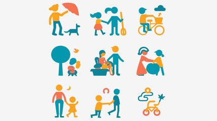 Fototapeta premium Playful Pixelated Scenes of People Engaging in Various Outdoor Activities Under Clear and Cloudy