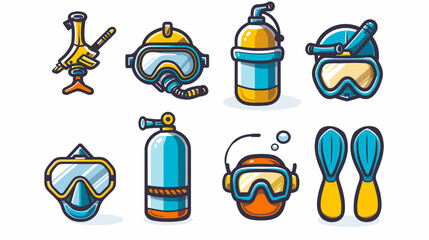 Various Diving Equipment Pixel Art Illustration on White Background © AI PIC