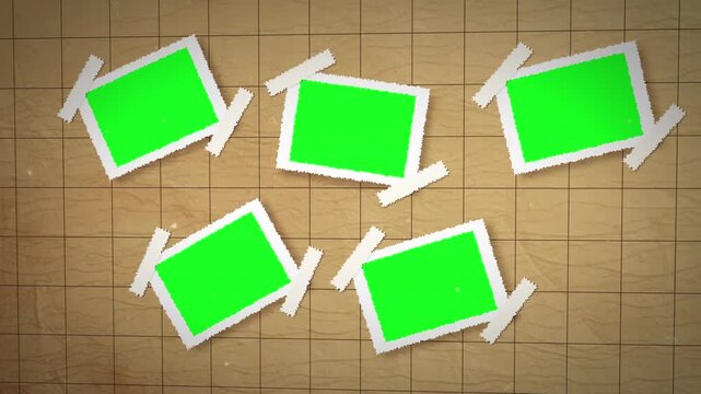 Scattered Photo Frame Mockup on Map Texture Background animation 4k.