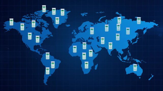 Global EV Charging Station Network World Map Concept animation 4k.