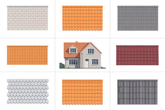  House roof types and textures set with various tile patterns, shingles and architectural roofing materials vector illustration.