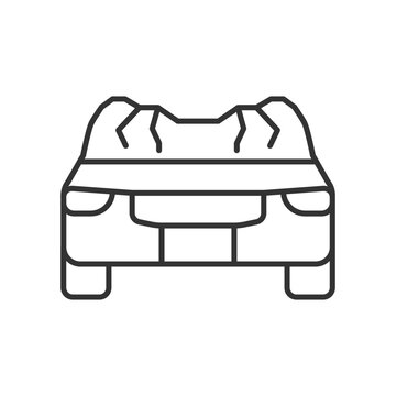 Car roof damage linear icon. Rollover accident. Auto collapse. Equipment failure. Car accident. Thin line customizable illustration. Contour symbol. Vector isolated outline drawing. Editable stroke