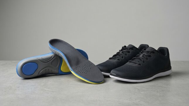 Running insoles and athletic shoes ready for enhanced performance and support.