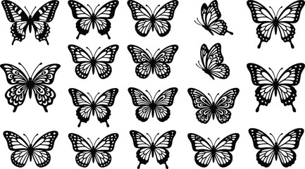 Elegant butterfly silhouette vector collection, decorative monochrome insect set, isolated wing patterns, artistic nature illustration for creative design © SreeMoti