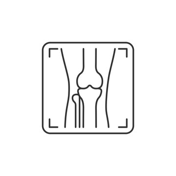 Arthritis x ray linear icon. Joint deformity depiction. Osteoarthritis diagnosis. Medical imaging. Thin line customizable illustration. Contour symbol. Vector isolated outline drawing. Editable stroke