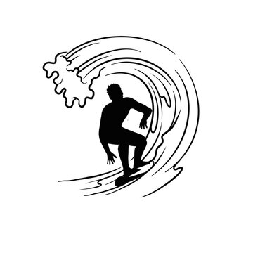 Silhouette of surfer under the sea waves
