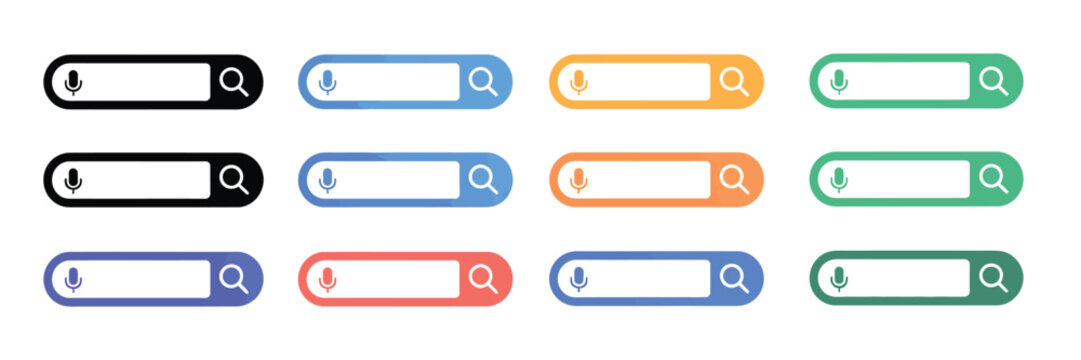 Set of Minimalist Search Bar UI Elements with Voice Recognition Microphone Icons