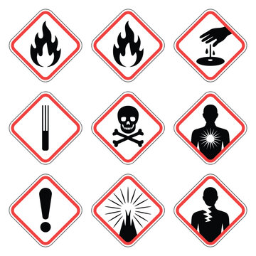  Set of Nine GHS Hazard Warning Symbols and Pictograms for Chemical Safety and Industrial Labels