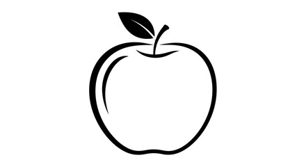 Fototapeta premium Black and white outline of an apple with a leaf on white background