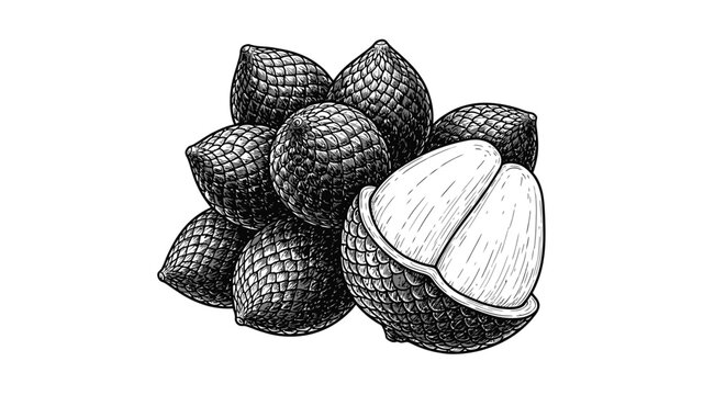 Detailed illustration of salak fruits showcasing texture and cross section view