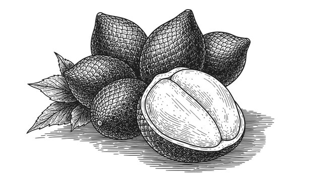 Detailed ink drawing of salak fruit exotic tropical food illustration