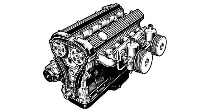 Car engine technical drawing.