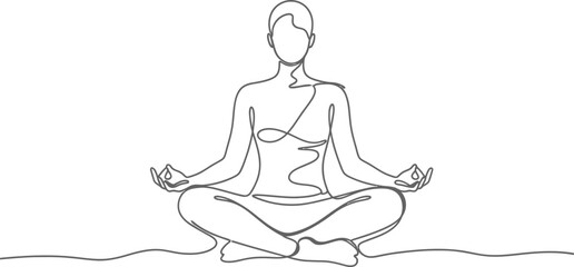 Obraz premium Continuous line drawing of a person meditating in lotus pose, minimalist yoga art