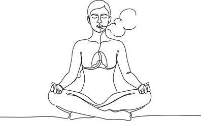 Obraz premium Meditating Person, Yoga Pose, Breath, Lungs, Mindfulness, Inner Peace, Continuous Line Art