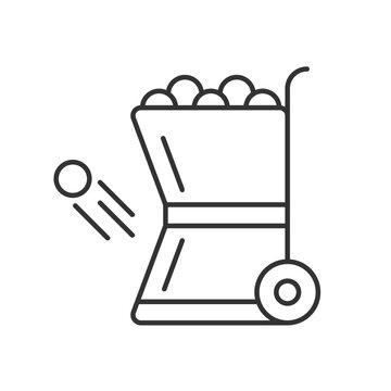Ball throwing devices linear icon. Automatic ball launcher. Baseball pitching machine. Thin line customizable illustration. Contour symbol. Vector isolated outline drawing. Editable stroke