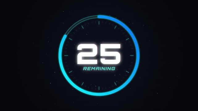 Digital countdown timer with glowing blue circular interface for events