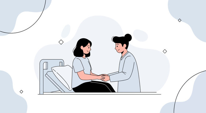 Doctor holding patient's hand, healthcare support, medical care, empathy, bedside manner