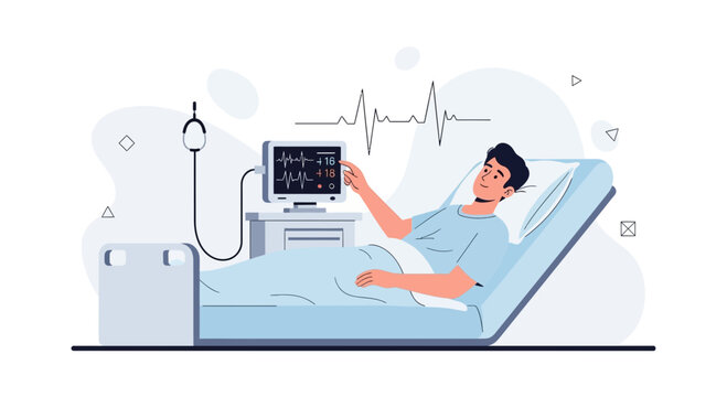 Patient in Hospital Bed with Heart Monitor - Medical Concept