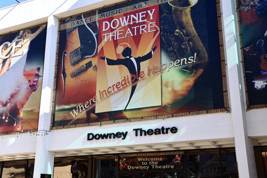 Downey, California &ndash; October 28, 2025: Downey Theatre at 8435 Firestone Boulevard, performing arts and cultural venue