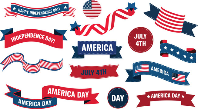 Extensive assortment of patriotic American flag themed ribbons and banners for festive celebrations