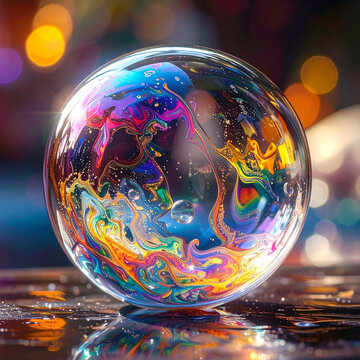 Abstract 3D crystal globe floating on ocean water representing Earth continents nature and global world concept