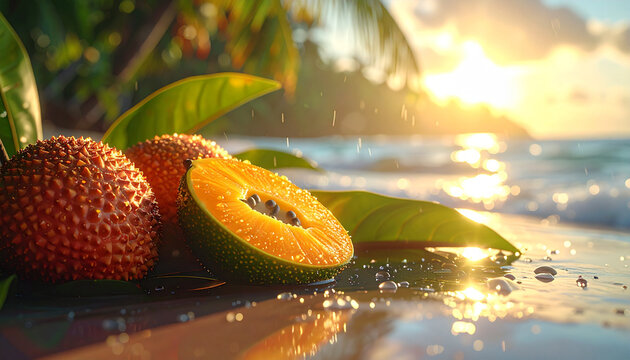 Fresh Tropical Fruits Floating on Water