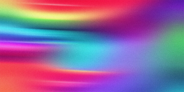 Dynamic rainbow spectrum gradient background with wavy iridescent light flow in vibrant multi colors and grainy noise effect.