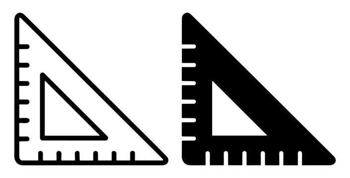 Triangle ruler vector icons for geometry, drafting and technical measurement symbols on transparent background