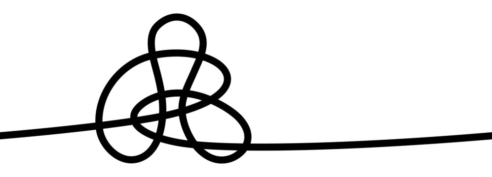 Line abstract cable with squiggle curve for long thin drawing. Wavy curvy thread with black pattern for nautical squiggly wire continuous. Doodle vector rope horizontal line with marine knot
